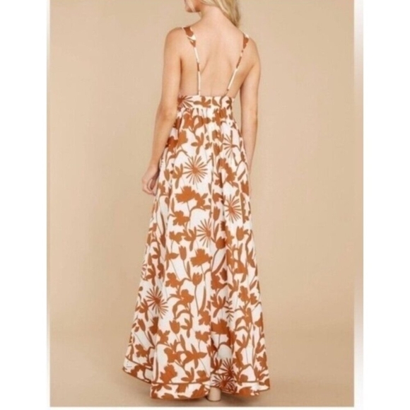 Aakaa Floral Maxi Dress Women Sz S Reddish Brown & White Summer - Picture 7 of 14